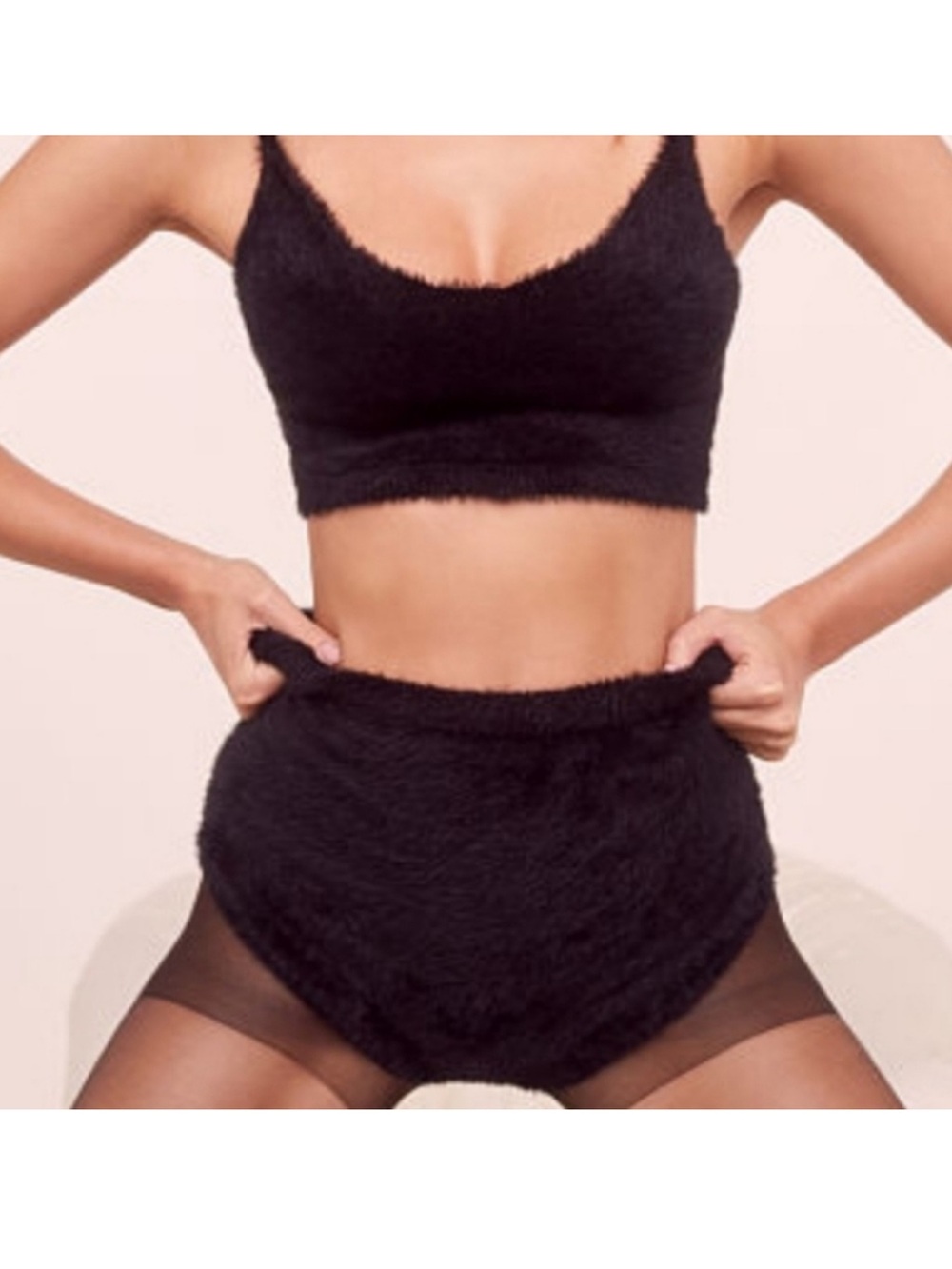 For Love And Lemons Fiona Black Fuzzy Black Sleep Set. Top and bottom. Size XS.